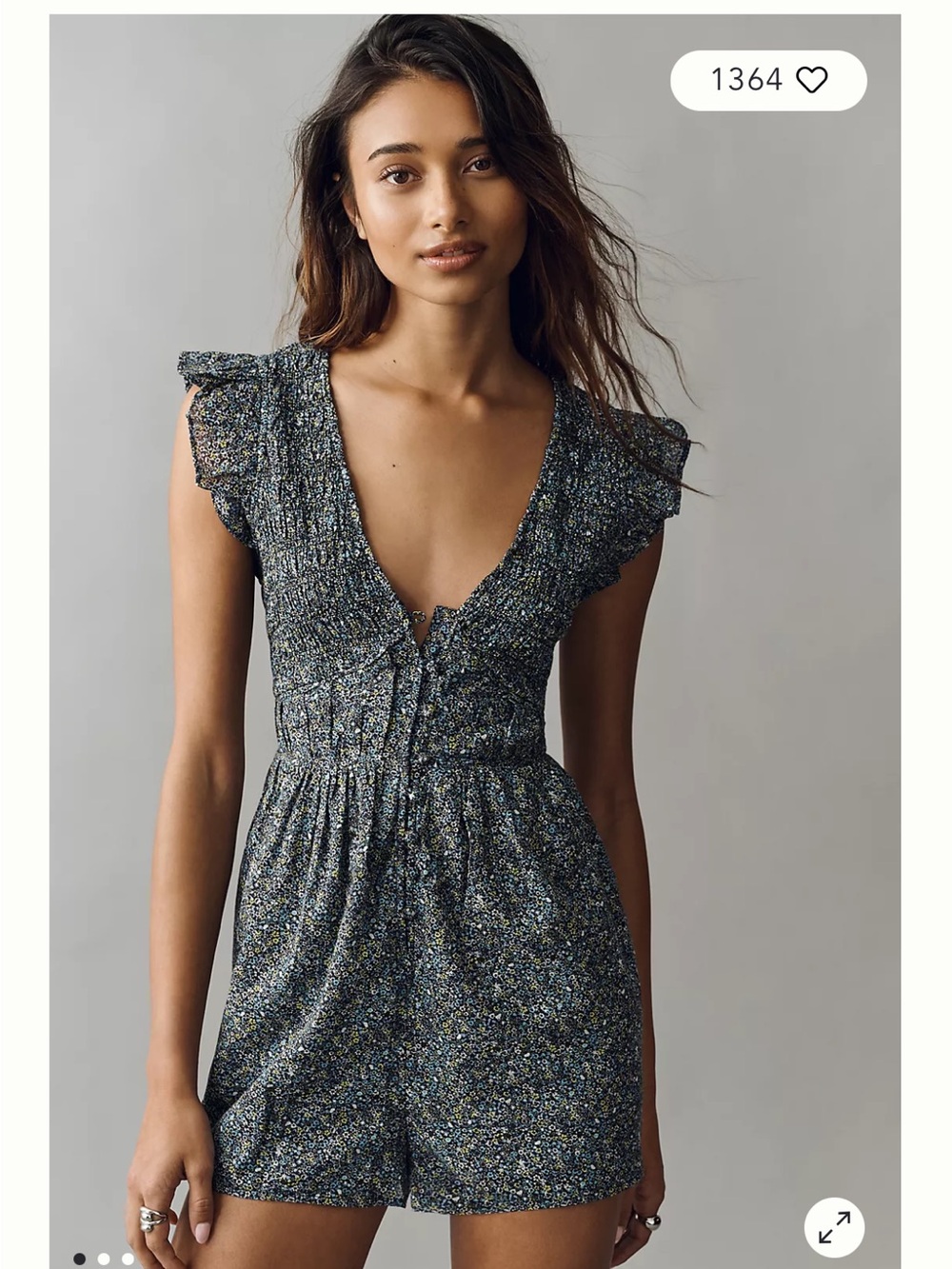 Anthropologie V-Neck Romper - Black Floral